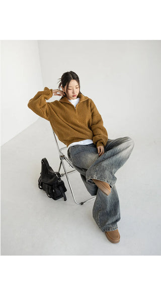 Desti Two-Way String Jogger Wide Elastic Waist Washed Denim Pants