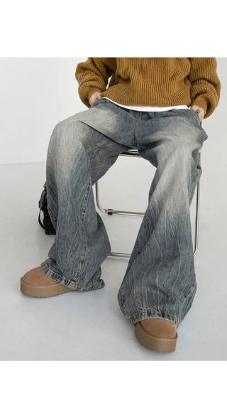 Desti Two-Way String Jogger Wide Elastic Waist Washed Denim Pants