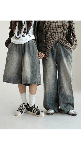 Desti Two-Way String Jogger Wide Elastic Waist Washed Denim Pants