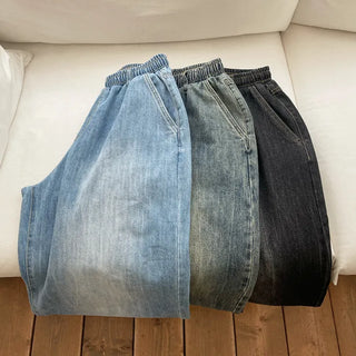 Desti Two-Way String Jogger Wide Elastic Waist Washed Denim Pants