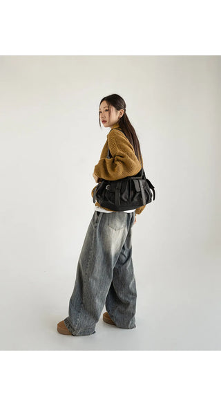 Desti Two-Way String Jogger Wide Elastic Waist Washed Denim Pants