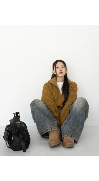 Desti Two-Way String Jogger Wide Elastic Waist Washed Denim Pants