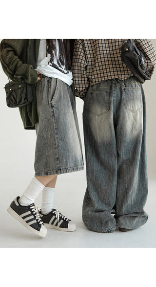 Desti Two-Way String Jogger Wide Elastic Waist Washed Denim Pants