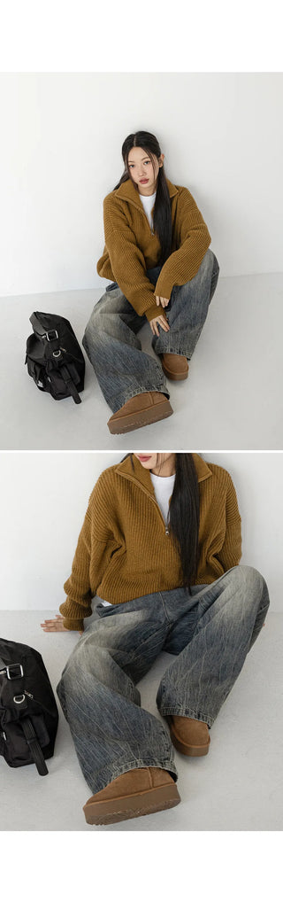 Desti Two-Way String Jogger Wide Elastic Waist Washed Denim Pants