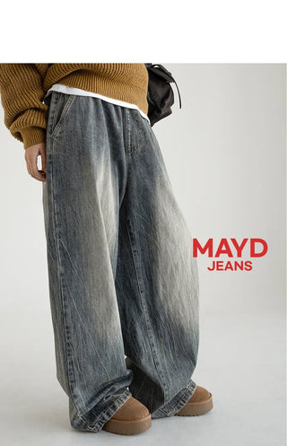Desti Two-Way String Jogger Wide Elastic Waist Washed Denim Pants