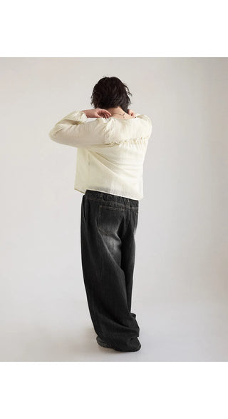 Desti Two-Way String Jogger Wide Elastic Waist Washed Denim Pants