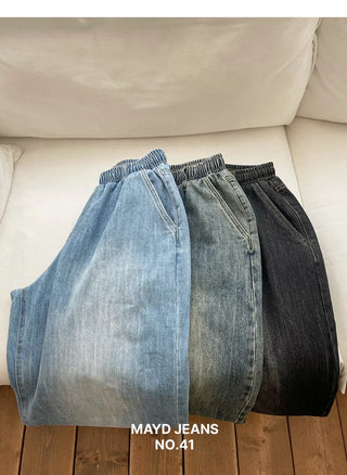 Desti Two-Way String Jogger Wide Elastic Waist Washed Denim Pants