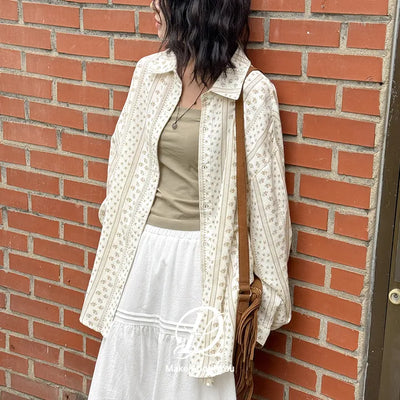 Lumar Vintage Flower Oversized Long Sleeve Shirt Shirt Salanta Item