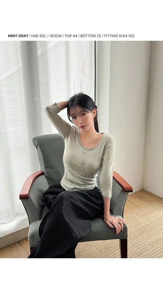 Barin  Premium Cotton Slim Fit U-Neck Semi-Crop 3 4 Sleeve T-Shirt