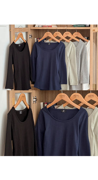 Barin  Premium Cotton Slim Fit U-Neck Semi-Crop 3 4 Sleeve T-Shirt