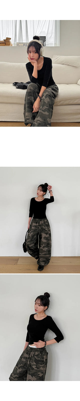Barin  Premium Cotton Slim Fit U-Neck Semi-Crop 3 4 Sleeve T-Shirt