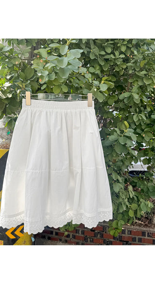 Marets Cotton Cut-out Lace Elastic Waist Midi Skirt
