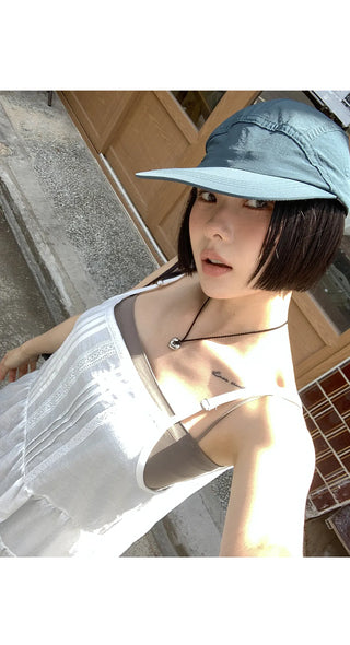 Irene Punched Lace Cotton Layered Bustier Strap Sleeveless Tiered Dress