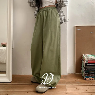 All-Waisted Color Cotton Two-Way Drawstring Mega Wide Elastic Waist Pants Cotton Trousers