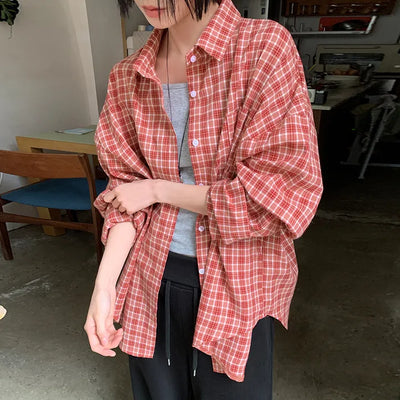 Nerdy Yarn Oversized Check Cotton Long Sleeve Shirt