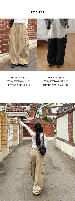 Keon Cotton Adjustable Waist Strap Two-Way Drawstring Jogger Wide Cargo Pants Cotton Trousers