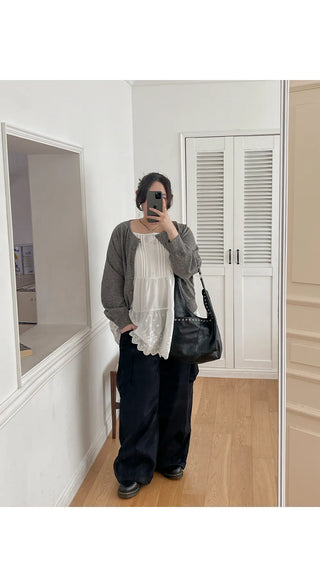 Keon Cotton Adjustable Waist Strap Two-Way Drawstring Jogger Wide Cargo Pants Cotton Trousers