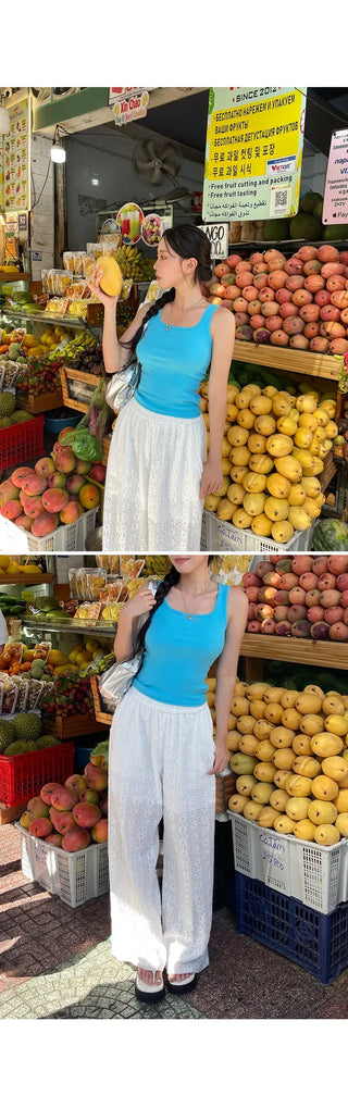 Kern Basic Ribbed Slim Fit Square Neck Semi-Crop Layered Sleeveless Top
