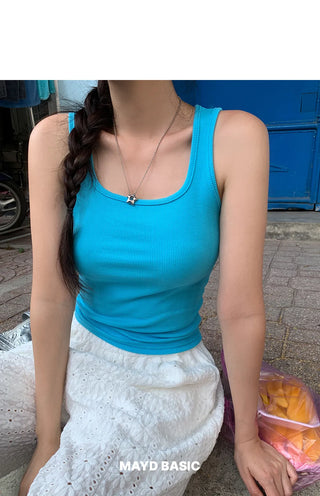 Kern Basic Ribbed Slim Fit Square Neck Semi-Crop Layered Sleeveless Top