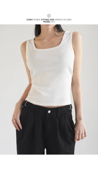Basic Stretch Square Neck Ribbed Semi-Crop Sleeveless
