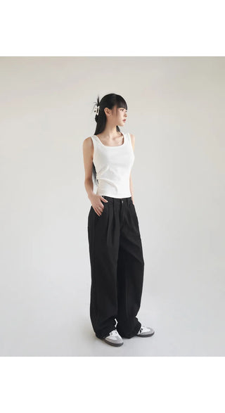 Basic Stretch Square Neck Ribbed Semi-Crop Sleeveless