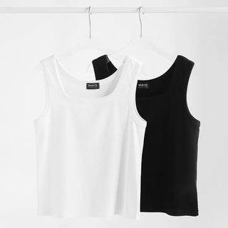 Basic Stretch Square Neck Ribbed Semi-Crop Sleeveless