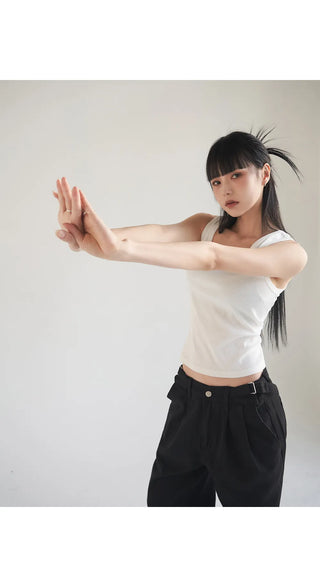 Basic Stretch Square Neck Ribbed Semi-Crop Sleeveless