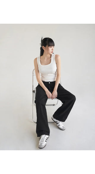 Basic Stretch Square Neck Ribbed Semi-Crop Sleeveless