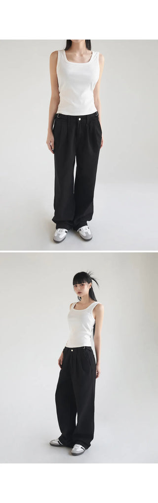 Basic Stretch Square Neck Ribbed Semi-Crop Sleeveless