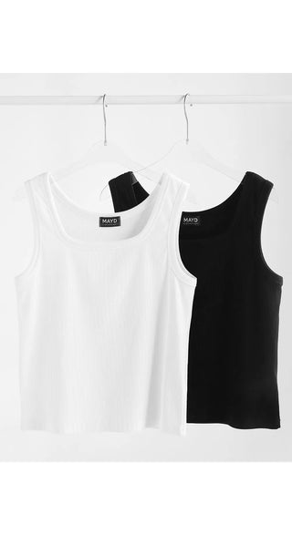 Basic Stretch Square Neck Ribbed Semi-Crop Sleeveless