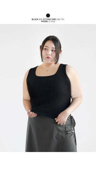 Basic Stretch Square Neck Ribbed Semi-Crop Sleeveless