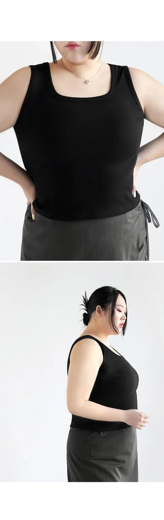 Basic Stretch Square Neck Ribbed Semi-Crop Sleeveless