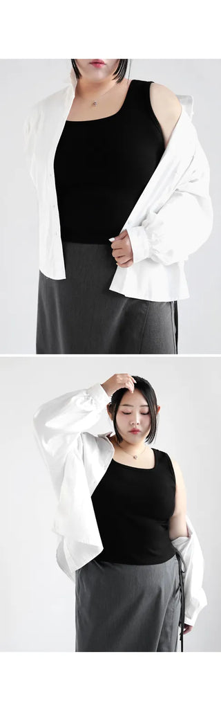 Basic Stretch Square Neck Ribbed Semi-Crop Sleeveless