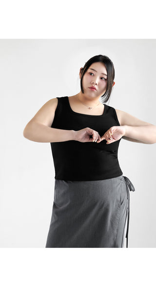 Basic Stretch Square Neck Ribbed Semi-Crop Sleeveless