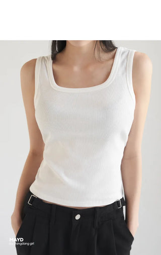 Basic Stretch Square Neck Ribbed Semi-Crop Sleeveless