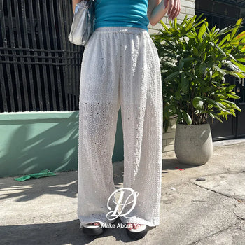Romans Flower Punching Wide Elastic Waist Pants Resort Look