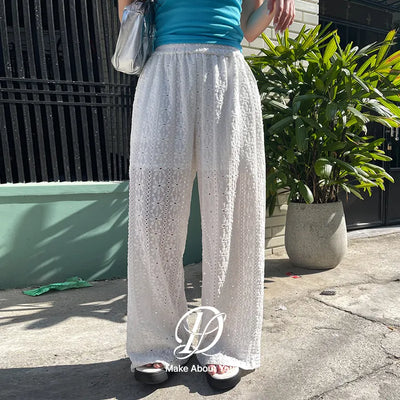 Romans Flower Punching Wide Elastic Waist Pants Resort Look