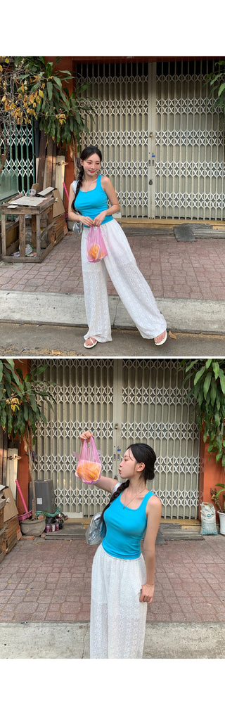 Romans Flower Punching Wide Elastic Waist Pants Resort Look