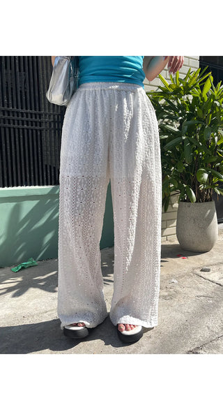 Romans Flower Punching Wide Elastic Waist Pants Resort Look