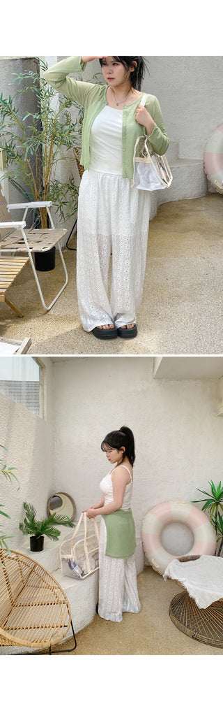Romans Flower Punching Wide Elastic Waist Pants Resort Look