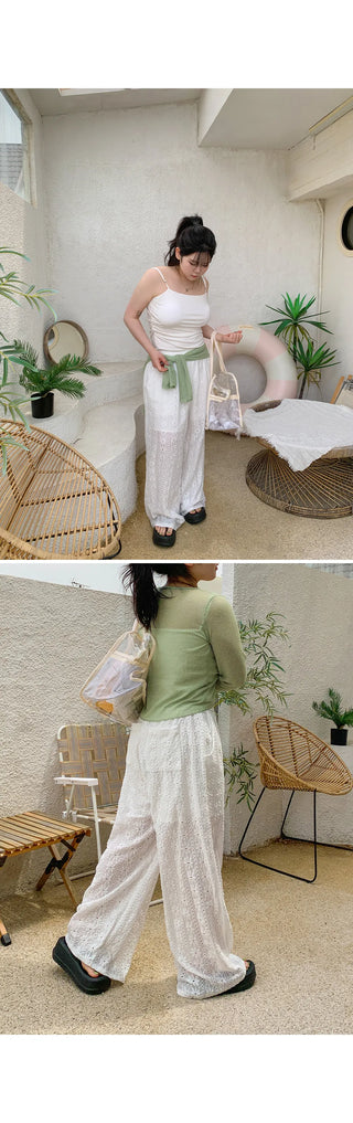 Romans Flower Punching Wide Elastic Waist Pants Resort Look