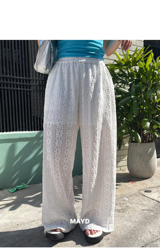 Romans Flower Punching Wide Elastic Waist Pants Resort Look