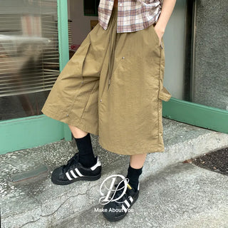 Six Rivet Out Pocket Carpenter Nylon Bermuda Elastic Waist Shorts Unisex Knee-length Shorts