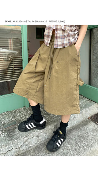 Six Rivet Out Pocket Carpenter Nylon Bermuda Elastic Waist Shorts Unisex Knee-length Shorts