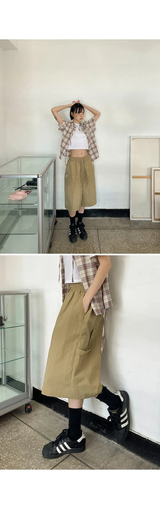 Six Rivet Out Pocket Carpenter Nylon Bermuda Elastic Waist Shorts Unisex Knee-length Shorts
