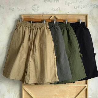 Six Rivet Out Pocket Carpenter Nylon Bermuda Elastic Waist Shorts Unisex Knee-length Shorts