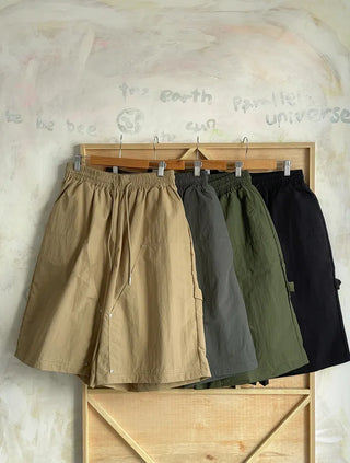Six Rivet Out Pocket Carpenter Nylon Bermuda Elastic Waist Shorts Unisex Knee-length Shorts