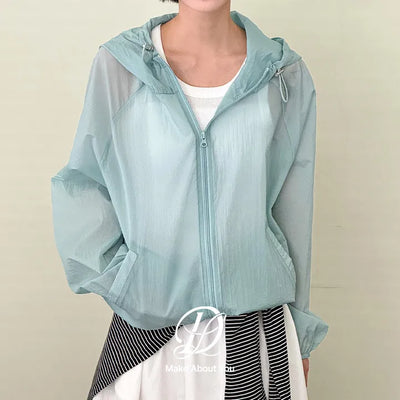 De Pin Nylon High-Neck Drawstring Hooded Zip-Up Jumper Ultra-Light Windbreaker Must-Have