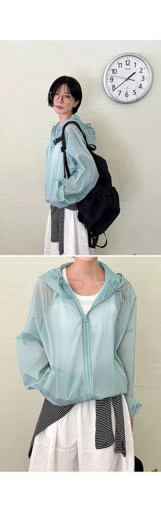 De Pin Nylon High-Neck Drawstring Hooded Zip-Up Jumper Ultra-Light Windbreaker Must-Have