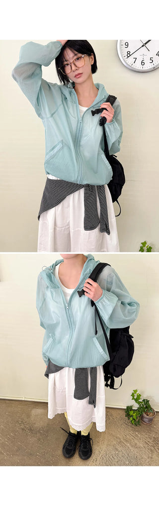 De Pin Nylon High-Neck Drawstring Hooded Zip-Up Jumper Ultra-Light Windbreaker Must-Have
